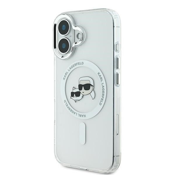 Karl Lagerfeld iPhone 16 Plus - IML Metal Karl and Choupette Head - Σκληρή Θήκη με Πλαίσιο Σιλικόνης και MagSafe - White - KLHMP16MHLSKCH