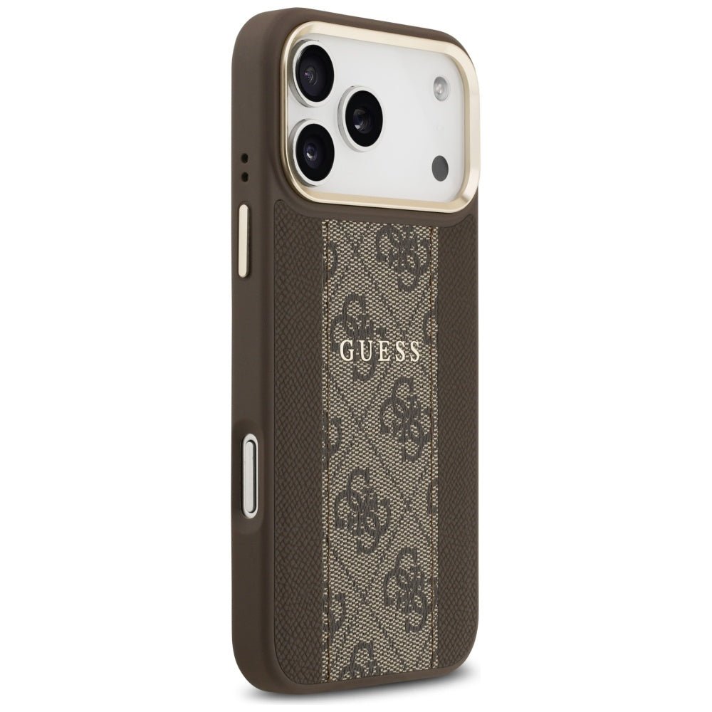 Guess iPhone 17 Pro Max - 4G Stripe MagSafe - Θήκη με Επένδυση Συνθετικού Δέρματος - Brown - GUHMP17XPG4SEMCW