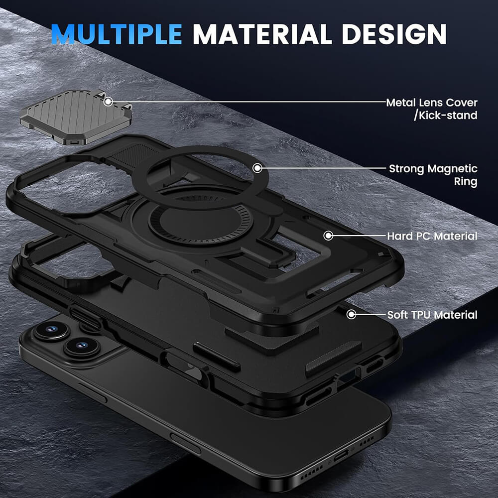 Techsuit iPhone 16 Pro Max CamVault MagSafe Σκληρή Θήκη με Πλαίσιο Σιλικόνης - Black