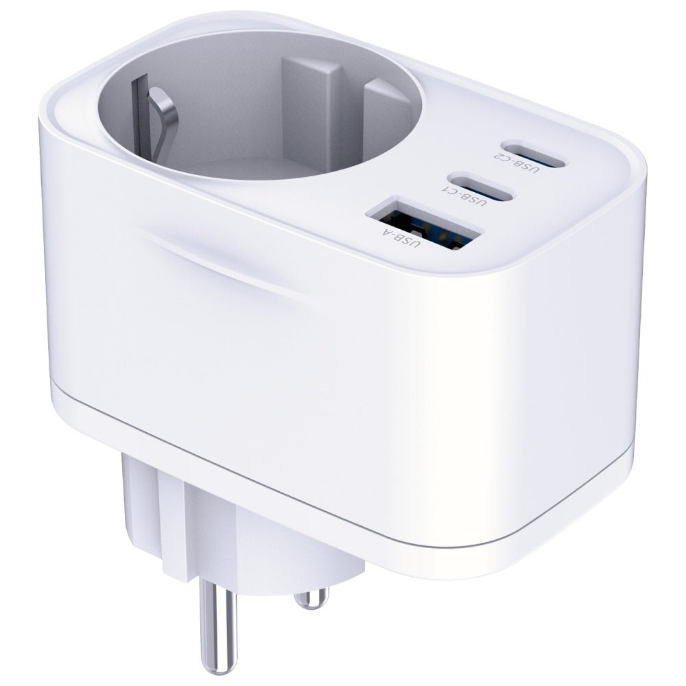 3MK Adapter Hyper Comfort 30W PD Οικιακός Φορτιστής Γρήγορης Φόρτισης με 1 Θύρα USB και 2 Θύρες Type - C και 1 Πρίζα Schuko - White