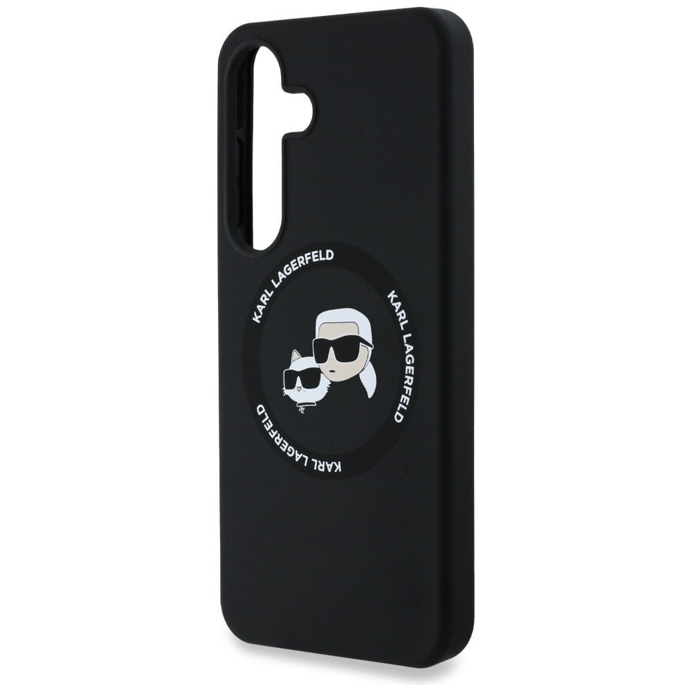 Karl Lagerfeld Samsung Galaxy S25 - Silicone Double Heads and Circle - Σκληρή Θήκη Σιλικόνης με MagSafe - Black - KLHMS25SSKCHTCK