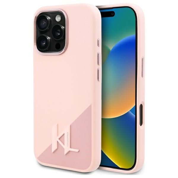 Karl Lagerfeld iPhone 16 Pro Max - Silicone Shadow Metal Initial - MagSafe Θήκη Σιλικόνης - Pink - KLHMP16XSCMKMPCP