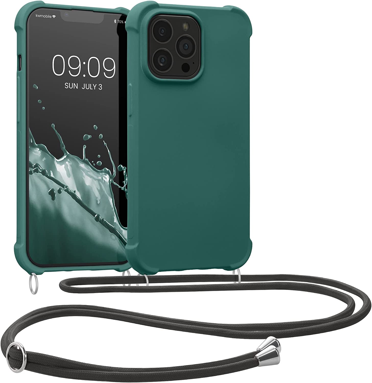KW iPhone 13 Pro Θήκη Σιλικόνης TPU με Λουράκι - Petrol Blue - 55964.78