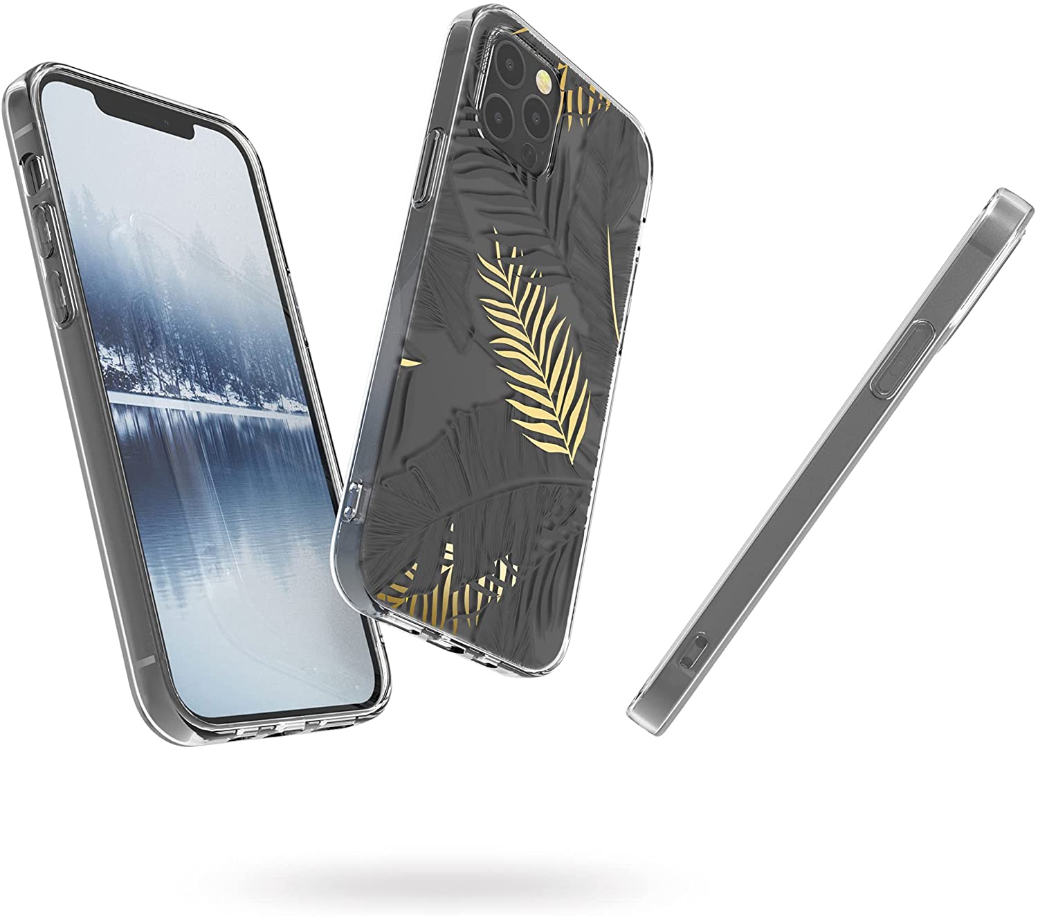 KW iPhone 12 Pro Max Θήκη Σιλικόνης TPU Design Jungle - Gold / Grey / Διάφανη - 53037.10