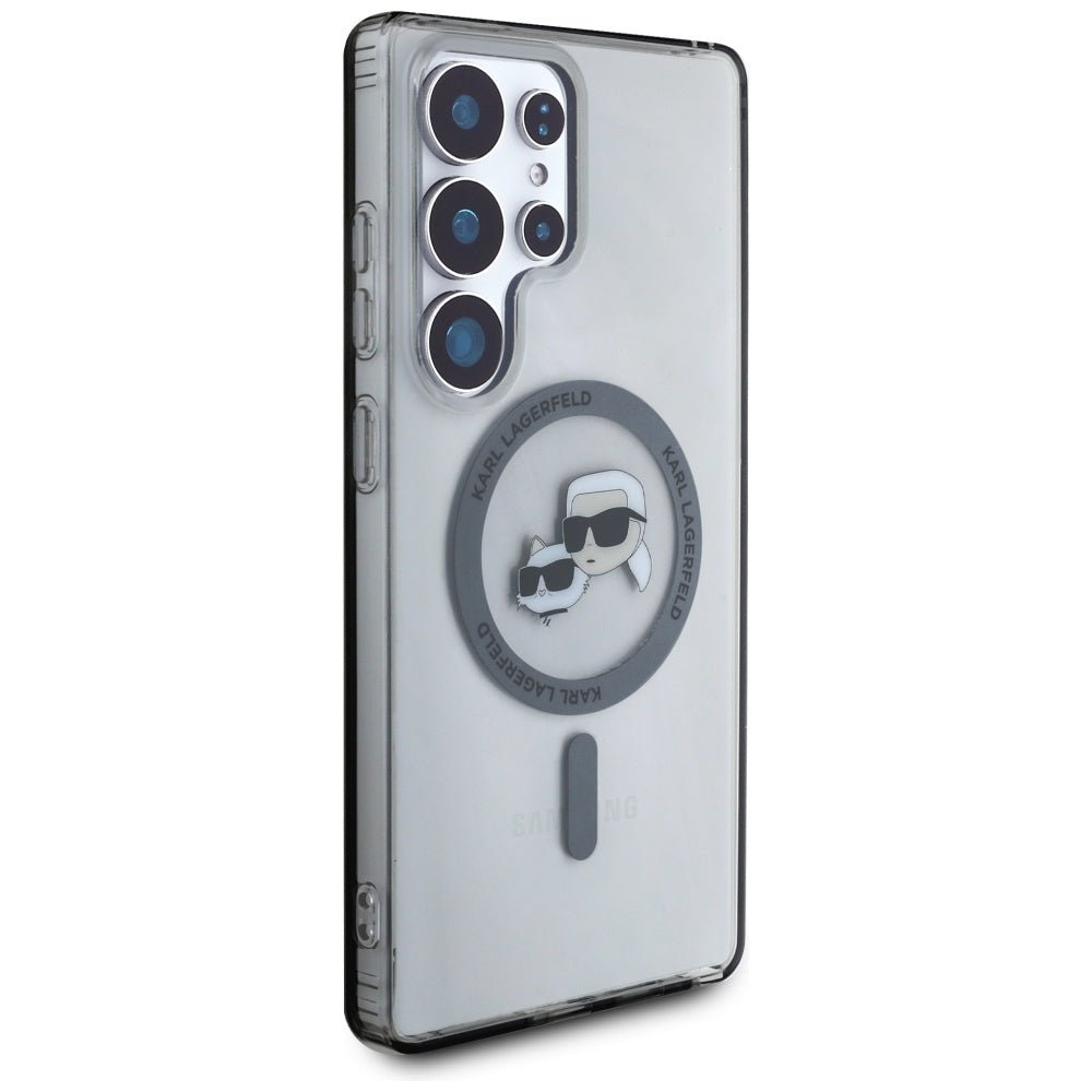 Karl Lagerfeld Samsung Galaxy S25 Ultra - Button Karl and Choupette Heads Printed Logo - MagSafe Σκληρή Θήκη με Πλαίσιο Σιλικόνης - Black - KLHMS25LHLSKCK