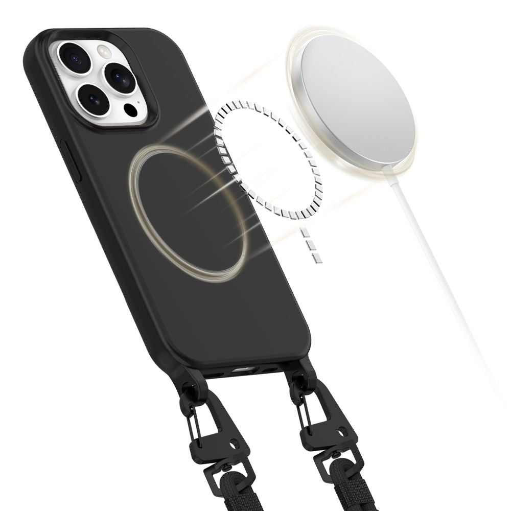Tech - Protect iPhone 15 Pro MagNecklace - MagSafe Θήκη Σιλικόνης TPU με Pυθμιζόμενο Αποσπώμενο Κορδόνι - Black