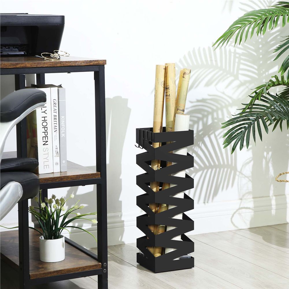 Songmics Μεταλλική Ομπρελοθήκη με 4 Γάντζους - 15.5 x 15.5 x 49 cm - Black - LUC16B