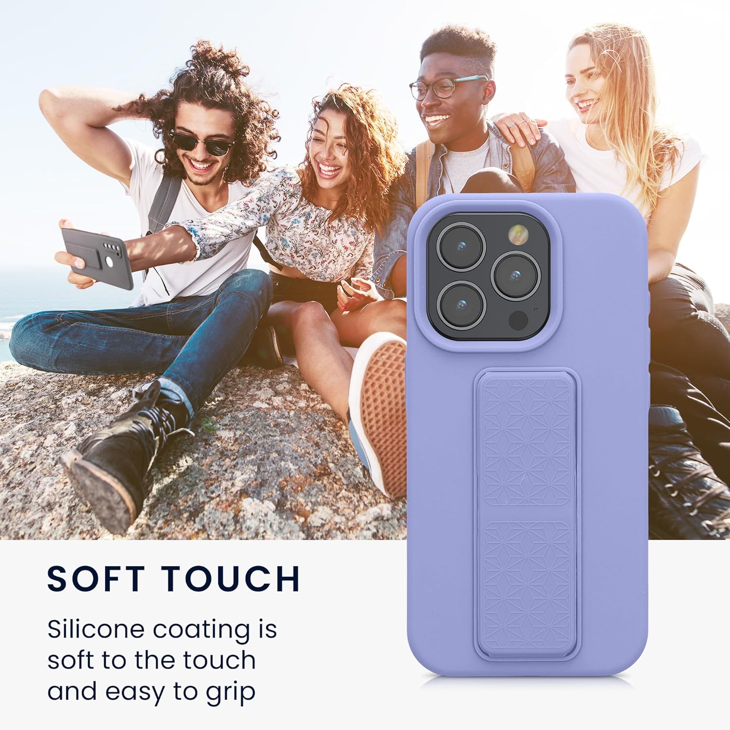 KW iPhone 15 Pro Θήκη Σιλικόνης TPU με Finger Holder - Lavender