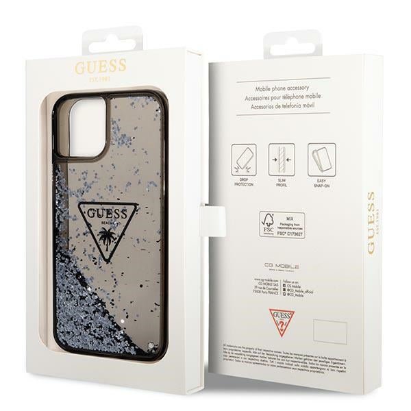 Guess iPhone 14 Plus Palm Liquid Glitter Σκληρή Θήκη με Πλαίσιο Σιλικόνης - Black - GUHCP14MLFCTPK