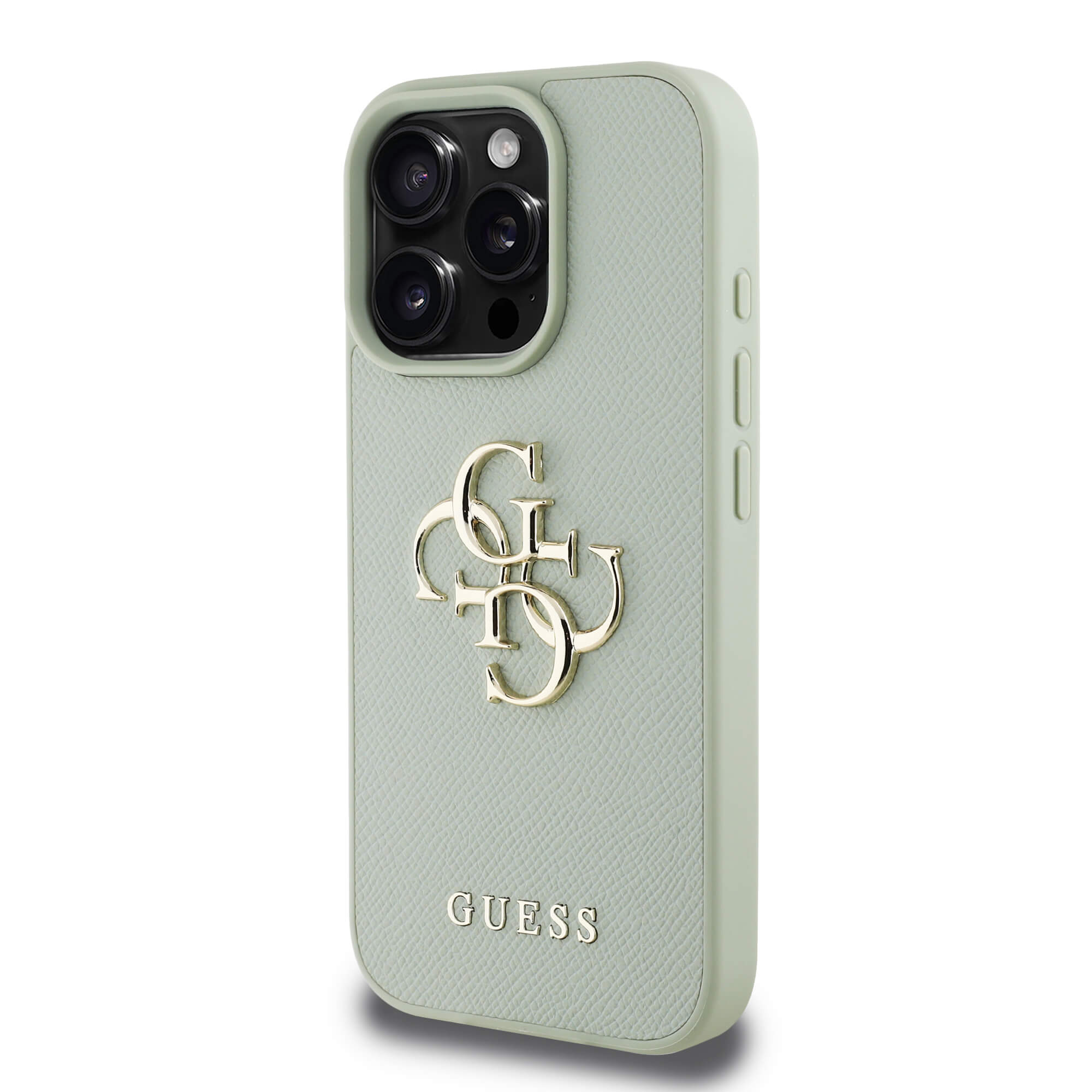 Guess iPhone 16 Pro Max - Grained Big 4G Logo Small Classic Logo - Σκληρή Θήκη με Επένδυση από Οικολογικό Δέρμα - Green - GUHCP16XPGT4MBN
