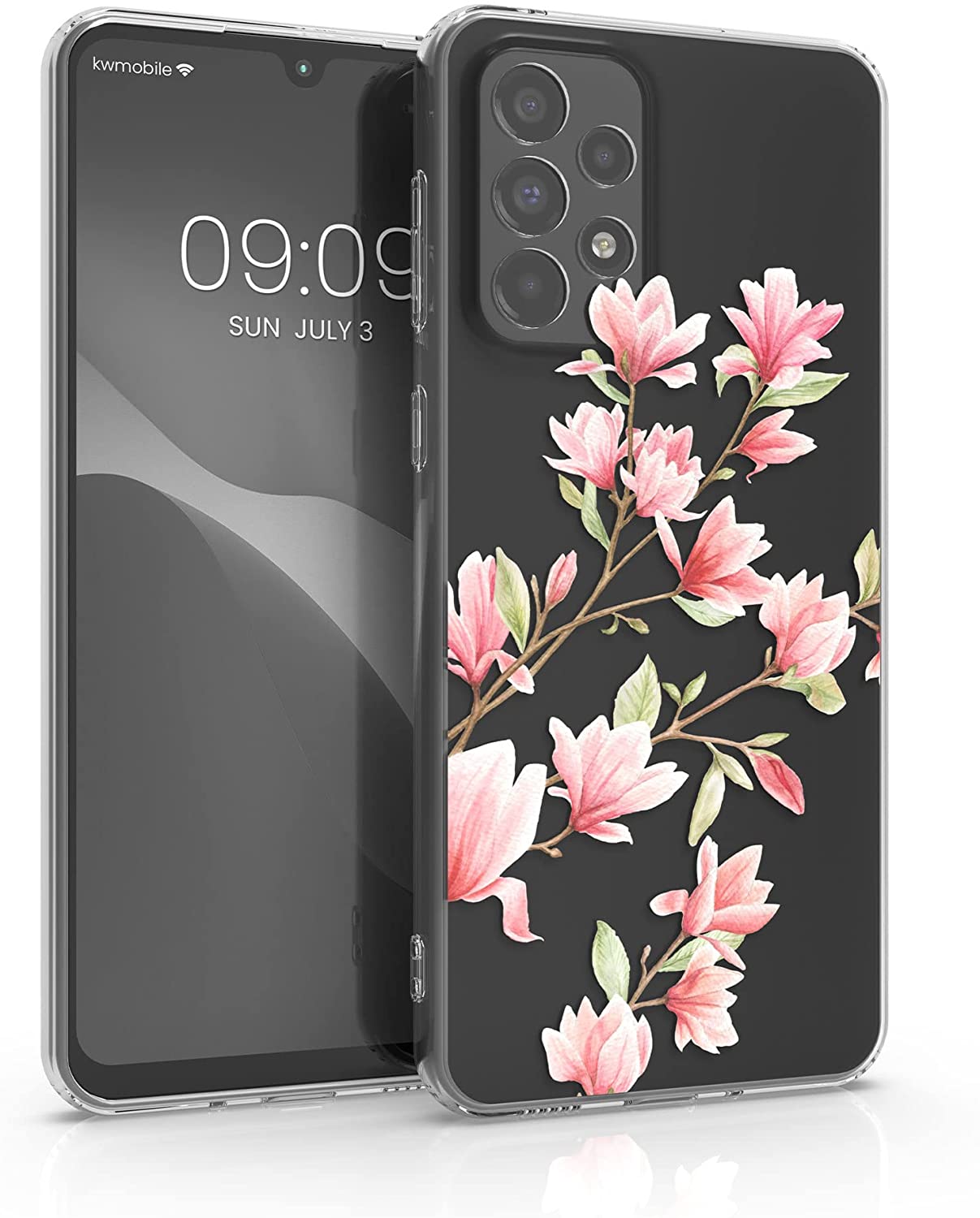 KW Samsung Galaxy A33 5G Θήκη Σιλικόνης TPU Design Magnolias - Light Pink / White - Διάφανη - 58383.01