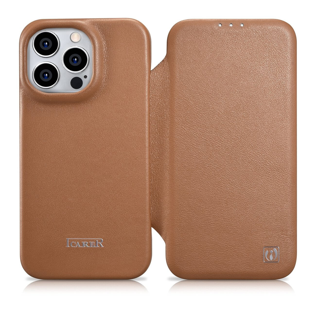 iCarer iPhone 14 Pro Max CE Premium Leather Folio Θήκη Βιβλίο από Γνήσιο Δέρμα με MagSafe - Brown