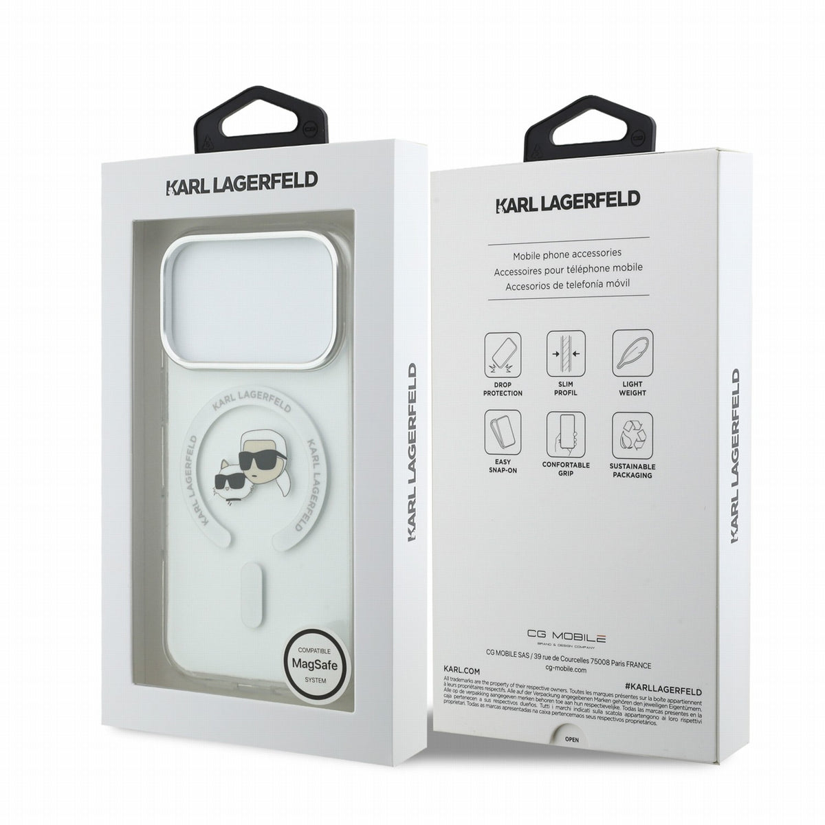 Karl Lagerfeld iPhone 17 Pro / iPhone 18 Pro - Σκληρή Θήκη με Πλαίσιο Σιλικόνης - IML K and CH Heads Metal Frame MagSafe - White