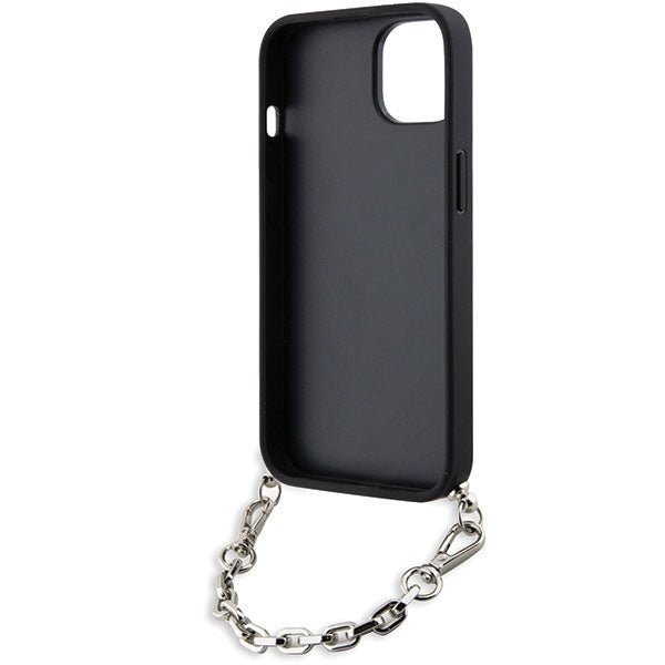 Karl Lagerfeld iPhone 15 / 14 / 13 - Σκληρή Θήκη με Επένδυση Συνθετικού Δέρματος και Πλαίσιο Σιλικόνης - Saffiano Monogram Chain - Black