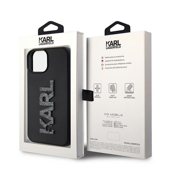 Karl Lagerfeld iPhone 15 / 14 / 13 - Σκληρή Θήκη με Πλαίσιο Σιλικόνης - 3D Rubber Glitter Logo - Black