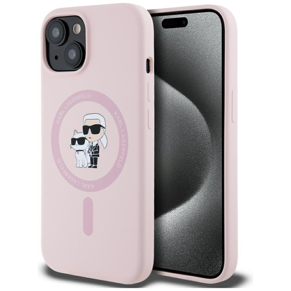 Karl Lagerfeld iPhone 15 - Θήκη Σιλικόνης με MagSafe - Silicone Karl and Choupette - Pink