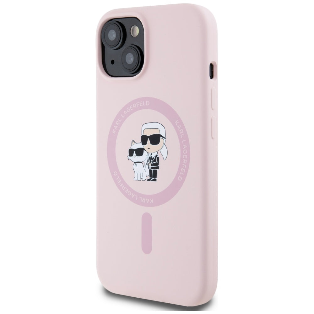 Karl Lagerfeld iPhone 15 - Θήκη Σιλικόνης με MagSafe - Silicone Karl and Choupette - Pink