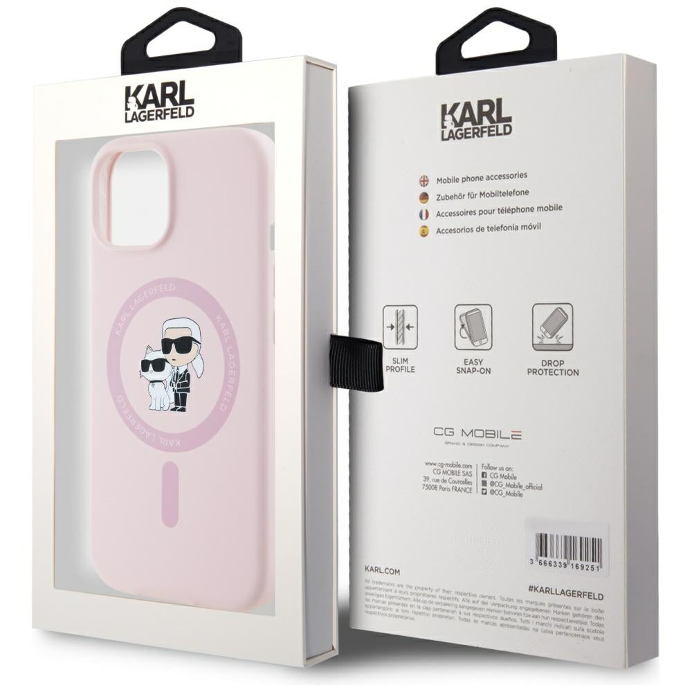 Karl Lagerfeld iPhone 15 - Θήκη Σιλικόνης με MagSafe - Silicone Karl and Choupette - Pink