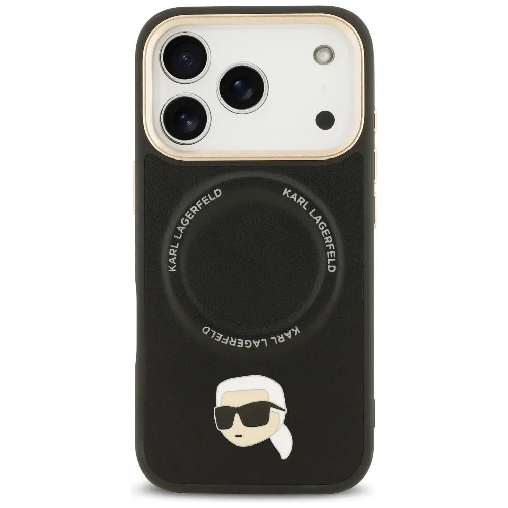 Karl Lagerfeld iPhone 17 Pro - Big Strap Karl Metal Logo MagSafe - Σκληρή Θήκη με Επένδυση Συνθετικού Δέρματος και Λουράκι - Black