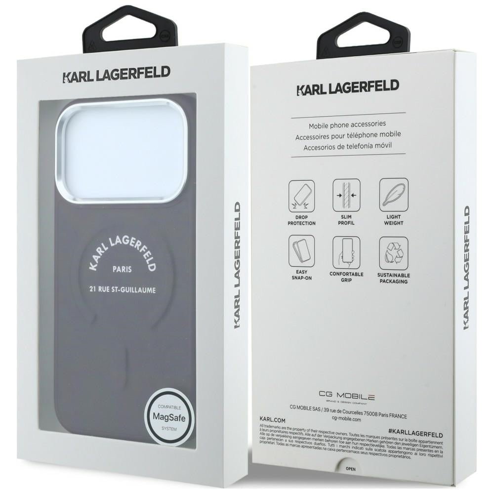 Karl Lagerfeld iPhone 17 Pro / iPhone 18 Pro - Σκληρή Θήκη με Επένδυση Οικολογικού Δέρματος - Embossed Open Ring RSG Logo MagSafe - Burgundy