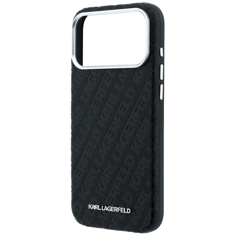 Karl Lagerfeld iPhone 17 Pro / iPhone 18 Pro - Σκληρή Θήκη με Επένδυση Οικολογικού Δέρματος - Grained Allover Logo Metal Elongated Magsafe - Black