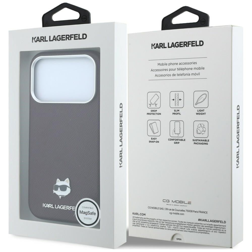 Karl Lagerfeld iPhone 17 Pro / iPhone 18 Pro - Σκληρή Θήκη με Επένδυση Οικολογικού Δέρματος - Grained Choupette Head Metal MagSafe - Burgundy