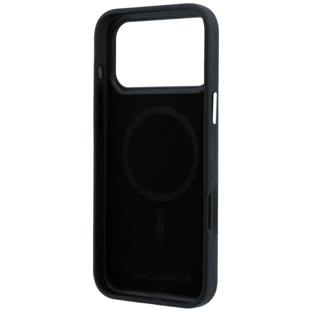 Karl Lagerfeld iPhone 17 Pro / iPhone 18 Pro - Σκληρή Θήκη με Επένδυση Οικολογικού Δέρματος - Grained Elongated Logo MagSafe - Black