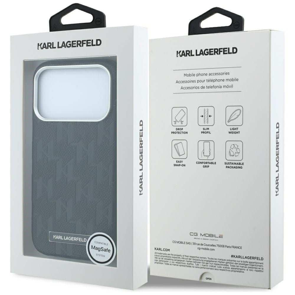 Karl Lagerfeld iPhone 17 Pro / iPhone 18 Pro - Σκληρή Θήκη με Επένδυση Οικολογικού Δέρματος - Grained Mono Resin Logo MagSafe - Black