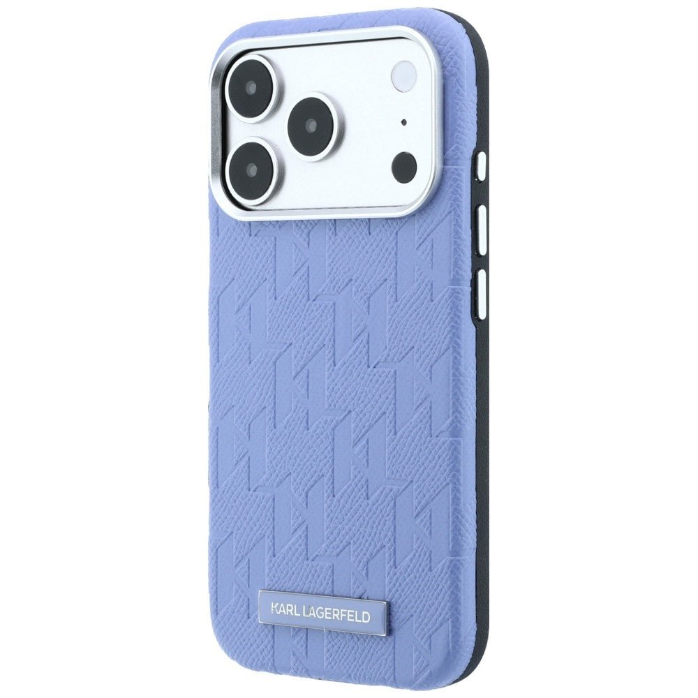 Karl Lagerfeld iPhone 17 Pro / iPhone 18 Pro - Σκληρή Θήκη με Επένδυση Οικολογικού Δέρματος - Grained Mono Resin Logo MagSafe - Light Blue