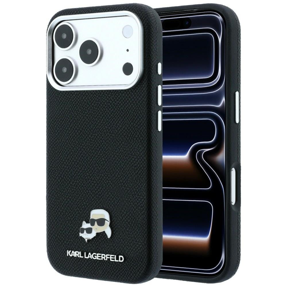 Karl Lagerfeld iPhone 17 Pro / iPhone 18 Pro - Σκληρή Θήκη με Επένδυση Συνθετικού Δέρματος - Grained Heads Metal MagSafe - Black