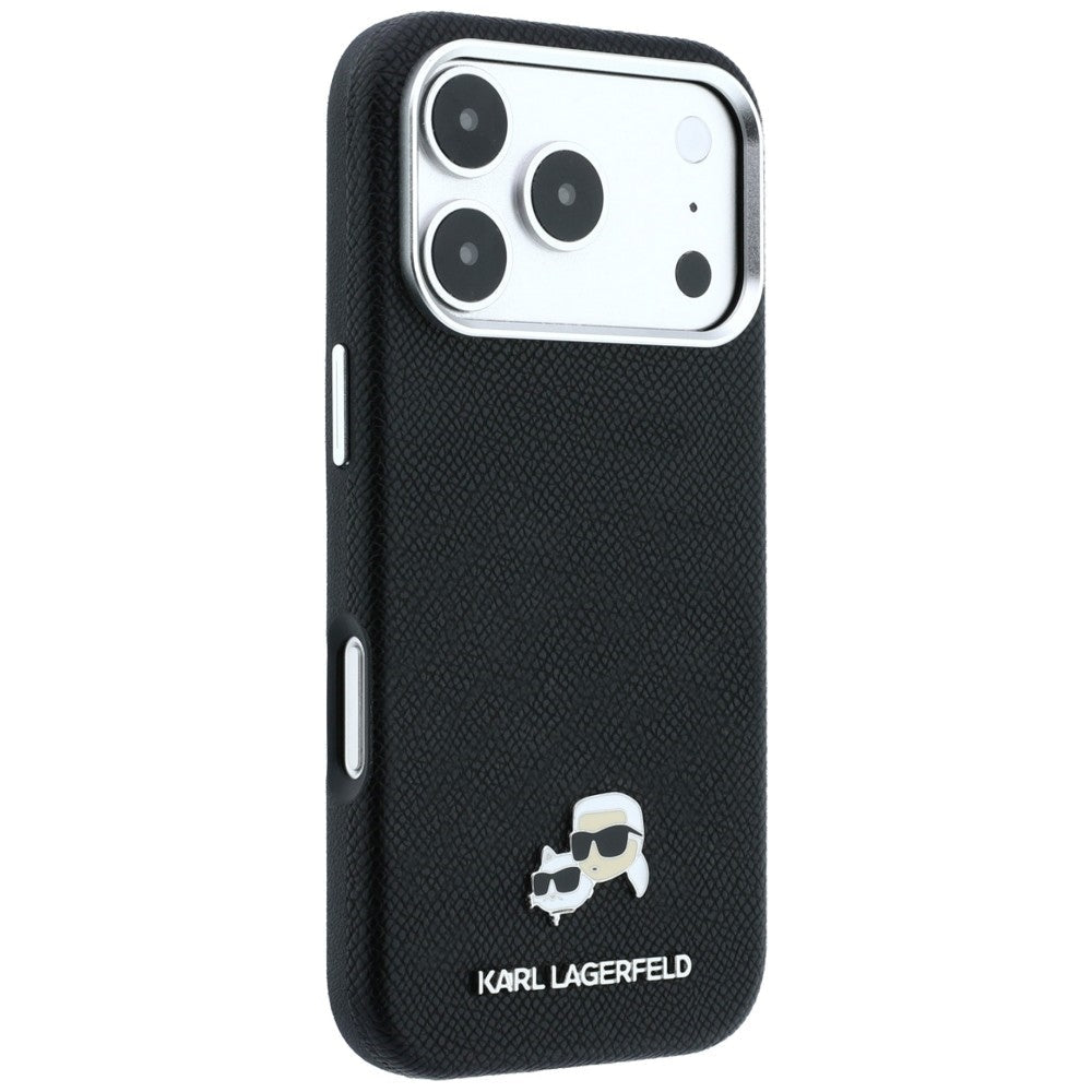 Karl Lagerfeld iPhone 17 Pro / iPhone 18 Pro - Σκληρή Θήκη με Επένδυση Συνθετικού Δέρματος - Grained Heads Metal MagSafe - Black