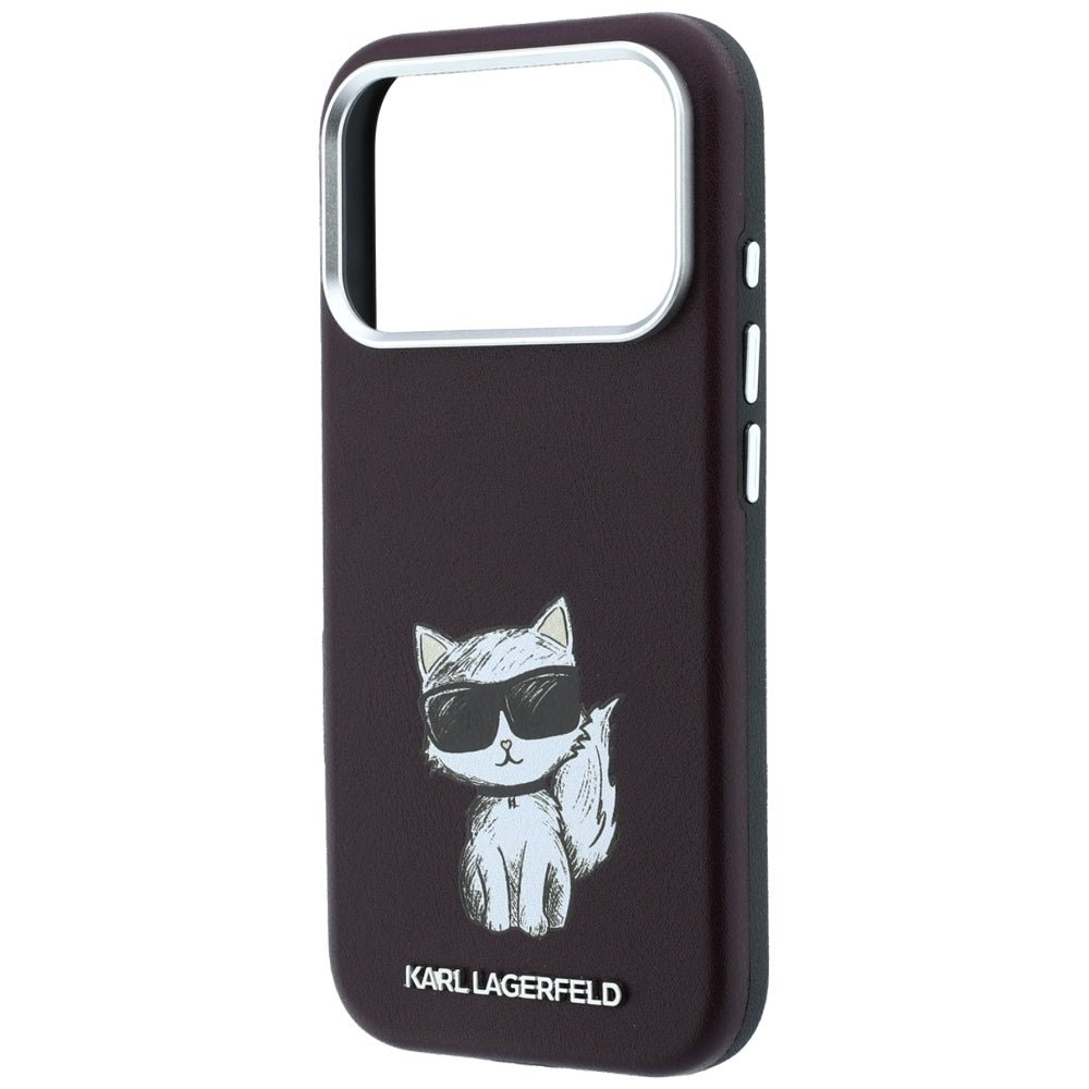 Karl Lagerfeld iPhone 17 Pro / iPhone 18 Pro - Σκληρή Θήκη με Επένδυση Συνθετικού Δέρματος και Πλαίσιο Σιλικόνης - Smooth Choupette Sketch MagSafe - Burgundy