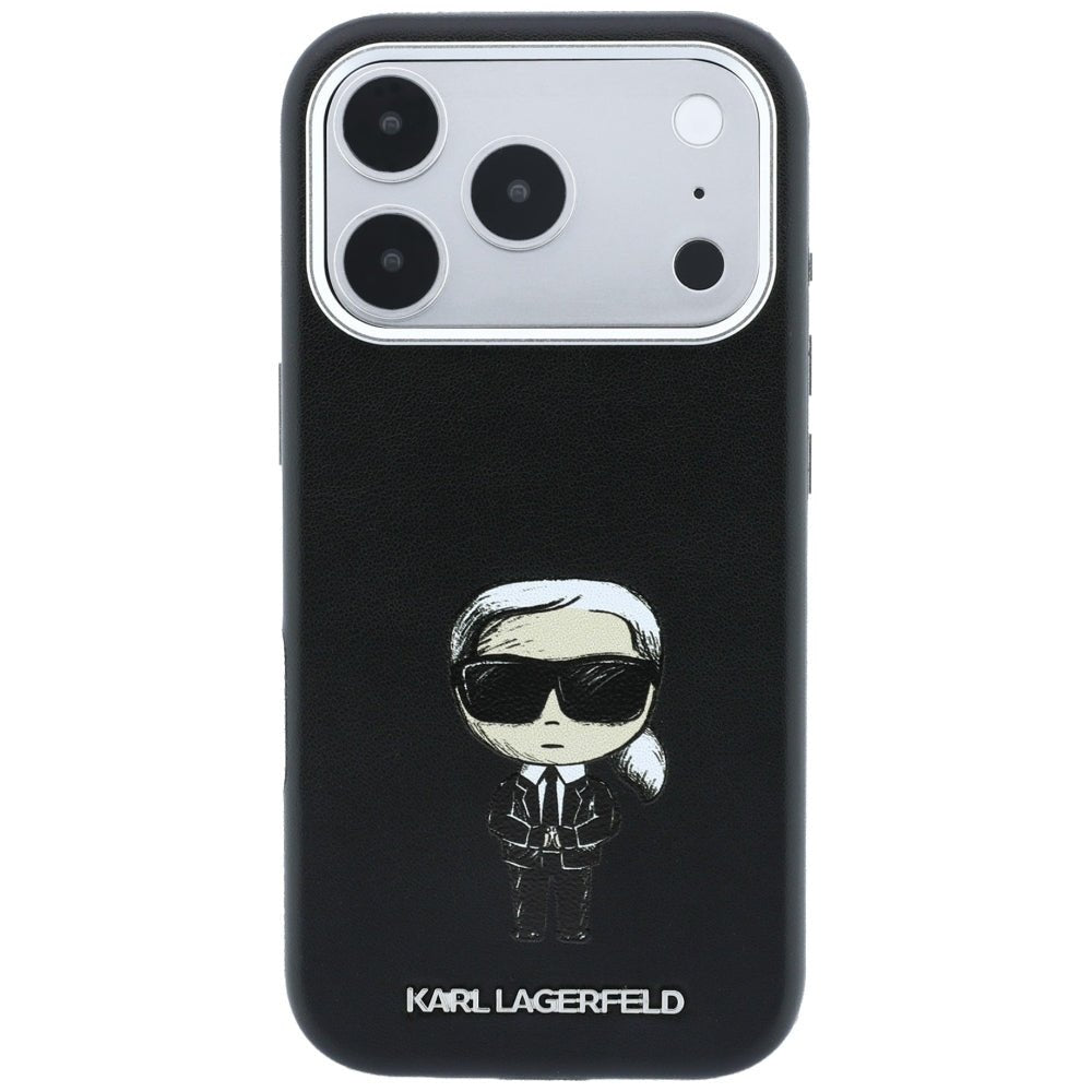 Karl Lagerfeld iPhone 17 Pro / iPhone 18 Pro - Σκληρή Θήκη με Επένδυση Συνθετικού Δέρματος και Πλαίσιο Σιλικόνης - Smooth Ikonik Sketch MagSafe - Black