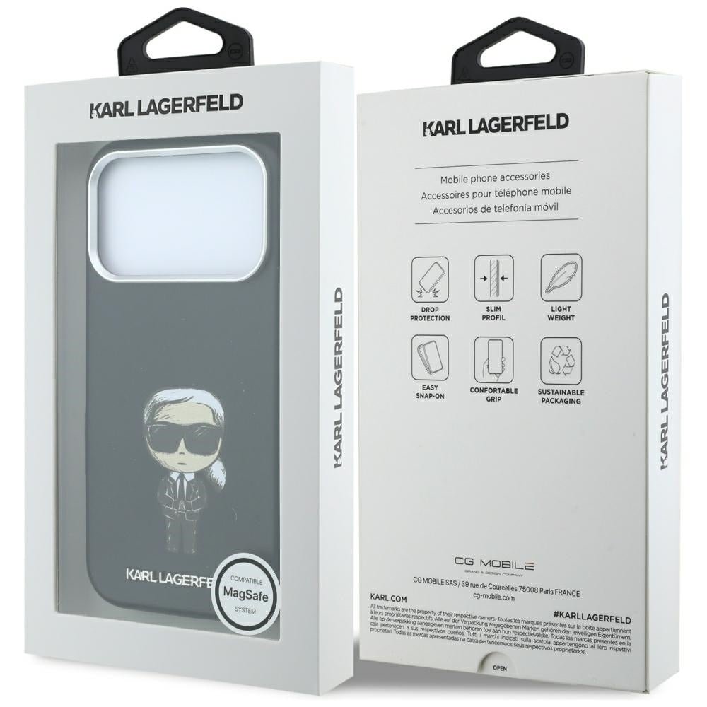 Karl Lagerfeld iPhone 17 Pro / iPhone 18 Pro - Σκληρή Θήκη με Επένδυση Συνθετικού Δέρματος και Πλαίσιο Σιλικόνης - Smooth Ikonik Sketch MagSafe - Black