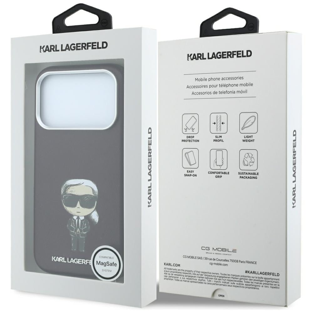 Karl Lagerfeld iPhone 17 Pro / iPhone 18 Pro - Σκληρή Θήκη με Επένδυση Συνθετικού Δέρματος και Πλαίσιο Σιλικόνης - Smooth Ikonik Sketch MagSafe - Burgundy