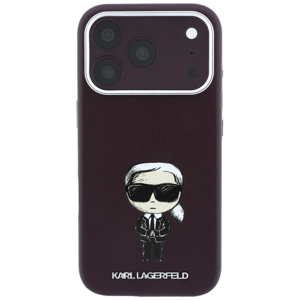 Karl Lagerfeld iPhone 17 Pro / iPhone 18 Pro - Σκληρή Θήκη με Επένδυση Συνθετικού Δέρματος και Πλαίσιο Σιλικόνης - Smooth Ikonik Sketch MagSafe - Burgundy