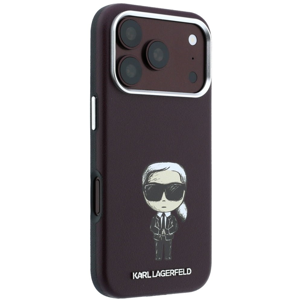 Karl Lagerfeld iPhone 17 Pro / iPhone 18 Pro - Σκληρή Θήκη με Επένδυση Συνθετικού Δέρματος και Πλαίσιο Σιλικόνης - Smooth Ikonik Sketch MagSafe - Burgundy