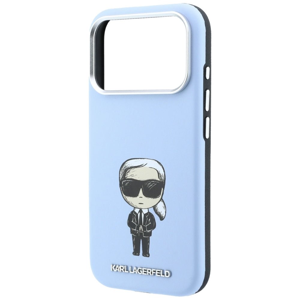 Karl Lagerfeld iPhone 17 Pro / iPhone 18 Pro - Σκληρή Θήκη με Επένδυση Συνθετικού Δέρματος και Πλαίσιο Σιλικόνης - Smooth Ikonik Sketch MagSafe - Light Blue