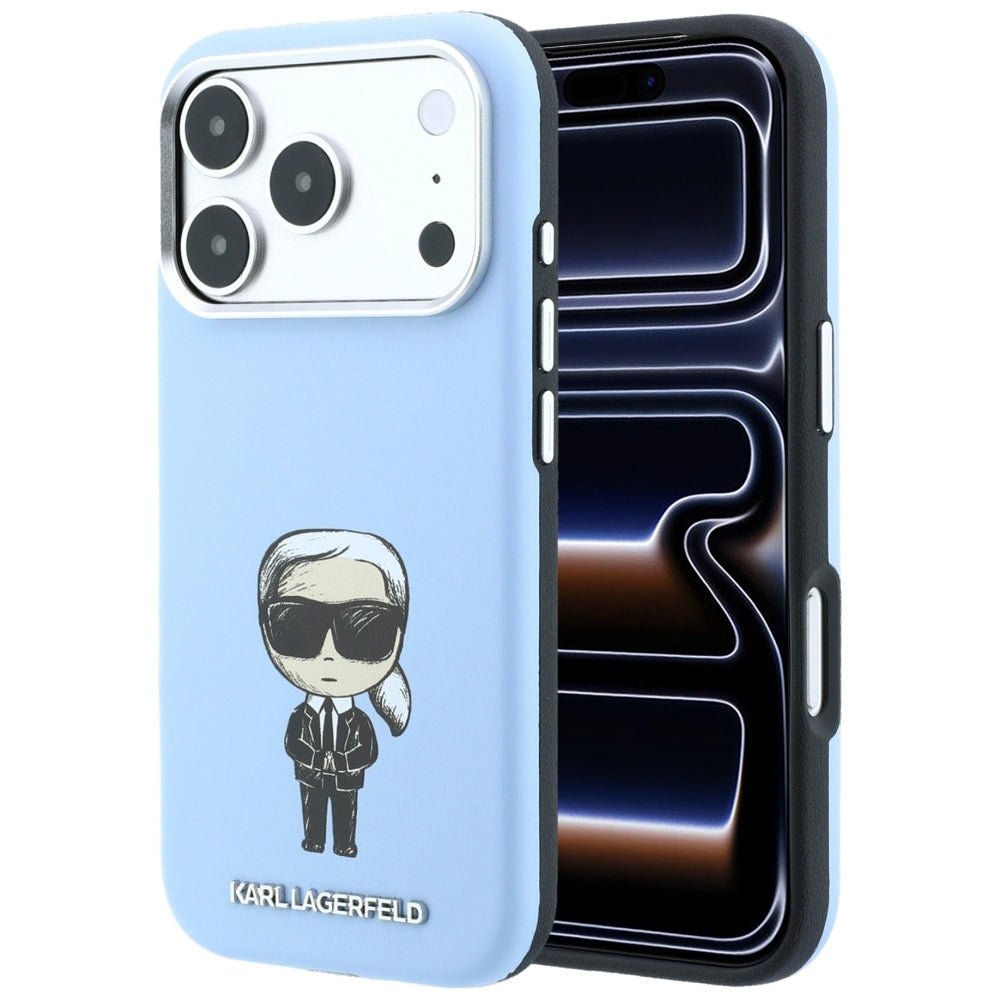 Karl Lagerfeld iPhone 17 Pro / iPhone 18 Pro - Σκληρή Θήκη με Επένδυση Συνθετικού Δέρματος και Πλαίσιο Σιλικόνης - Smooth Ikonik Sketch MagSafe - Light Blue
