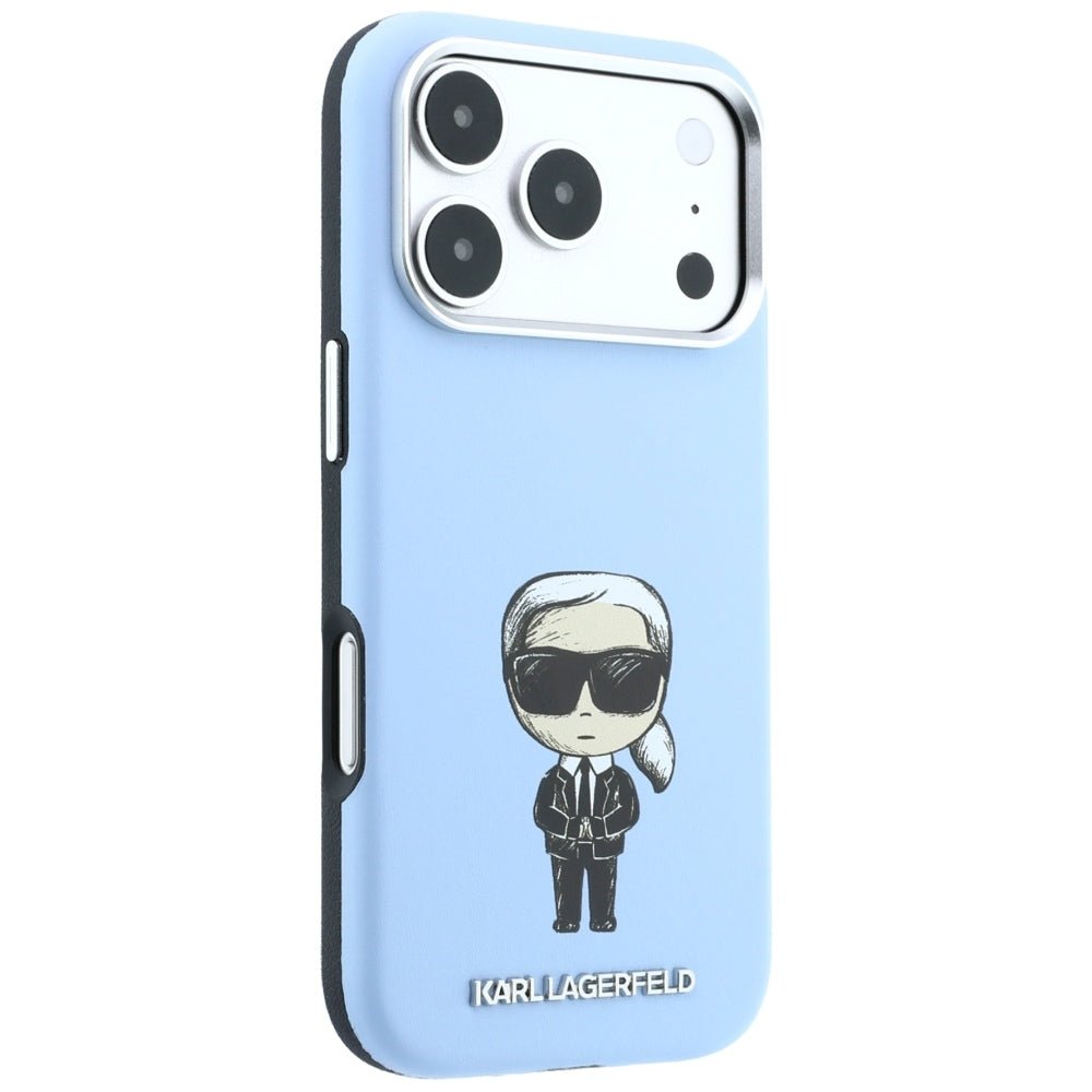 Karl Lagerfeld iPhone 17 Pro / iPhone 18 Pro - Σκληρή Θήκη με Επένδυση Συνθετικού Δέρματος και Πλαίσιο Σιλικόνης - Smooth Ikonik Sketch MagSafe - Light Blue