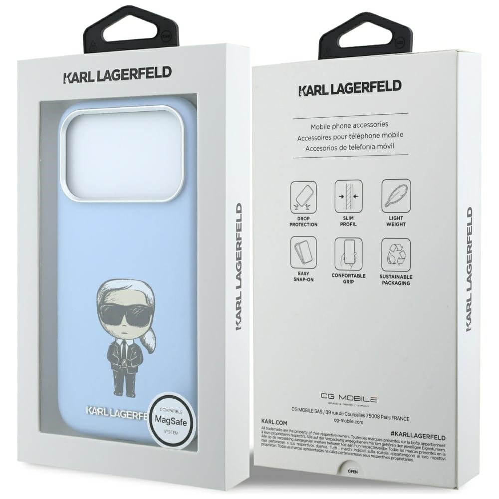 Karl Lagerfeld iPhone 17 Pro / iPhone 18 Pro - Σκληρή Θήκη με Επένδυση Συνθετικού Δέρματος και Πλαίσιο Σιλικόνης - Smooth Ikonik Sketch MagSafe - Light Blue