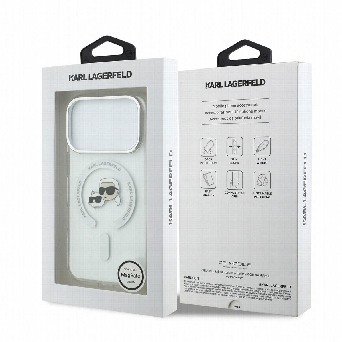 Karl Lagerfeld iPhone 17 Pro / iPhone 18 Pro - Σκληρή Θήκη με Πλαίσιο Σιλικόνης - IML K and CH Heads Metal Frame MagSafe - White