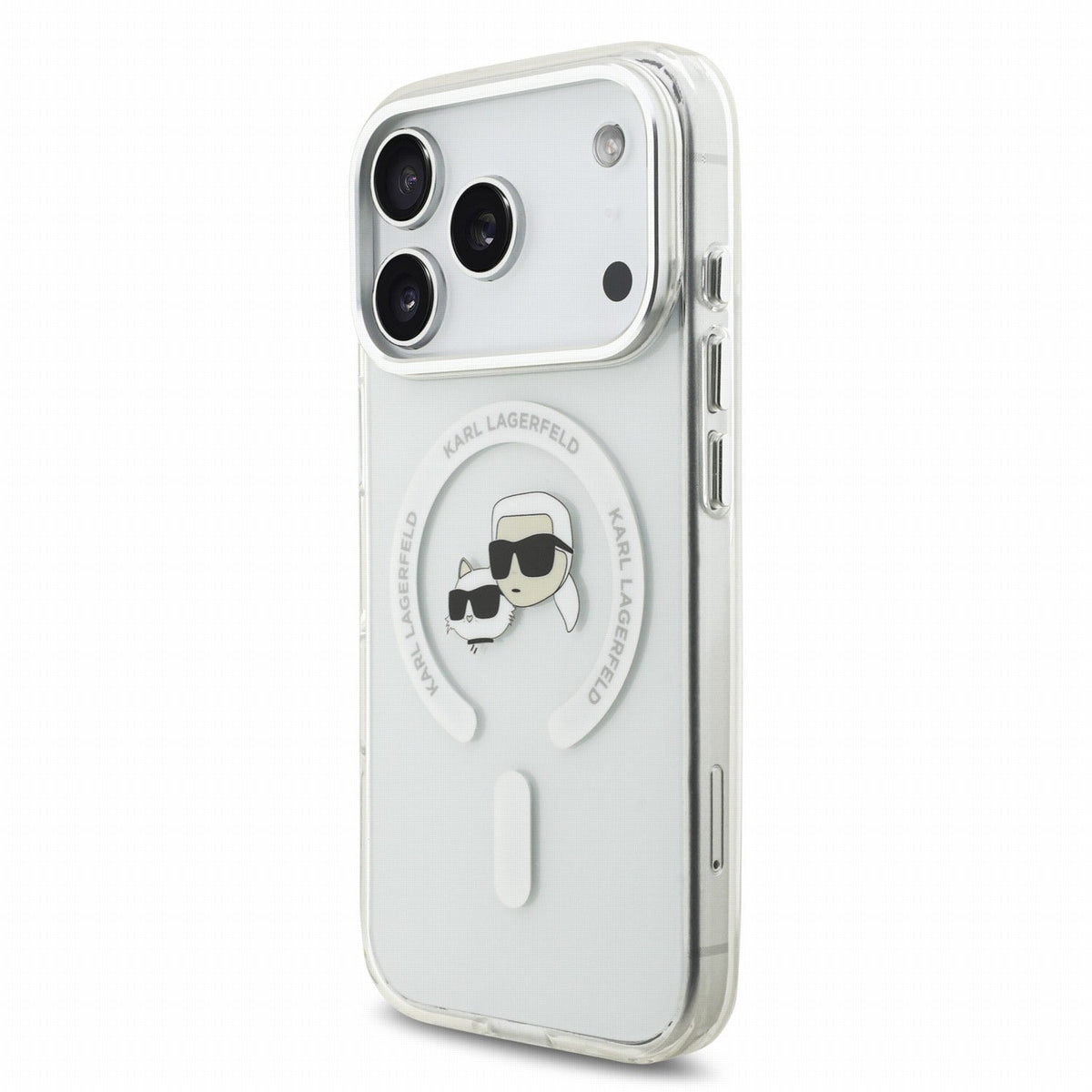Karl Lagerfeld iPhone 17 Pro / iPhone 18 Pro - Σκληρή Θήκη με Πλαίσιο Σιλικόνης - IML K and CH Heads Metal Frame MagSafe - White