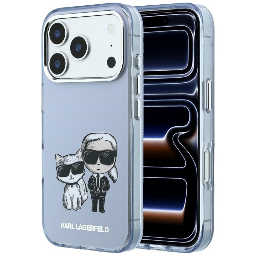 Karl Lagerfeld iPhone 17 Pro / iPhone 18 Pro - Σκληρή Θήκη με Πλαίσιο Σιλικόνης - IML Karl and Choupette Bodies Sketch Print MagSafe - Light Blue