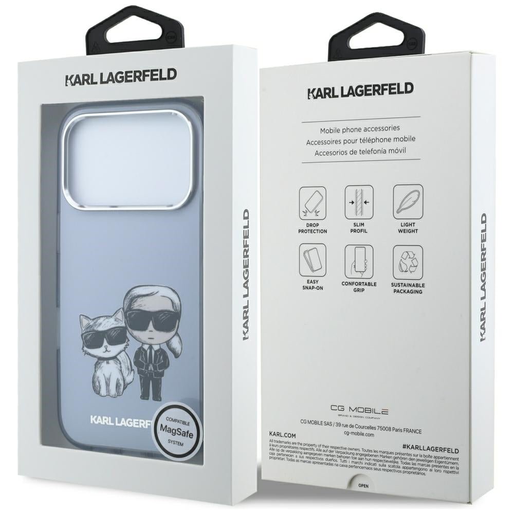 Karl Lagerfeld iPhone 17 Pro / iPhone 18 Pro - Σκληρή Θήκη με Πλαίσιο Σιλικόνης - IML Karl and Choupette Bodies Sketch Print MagSafe - Light Blue
