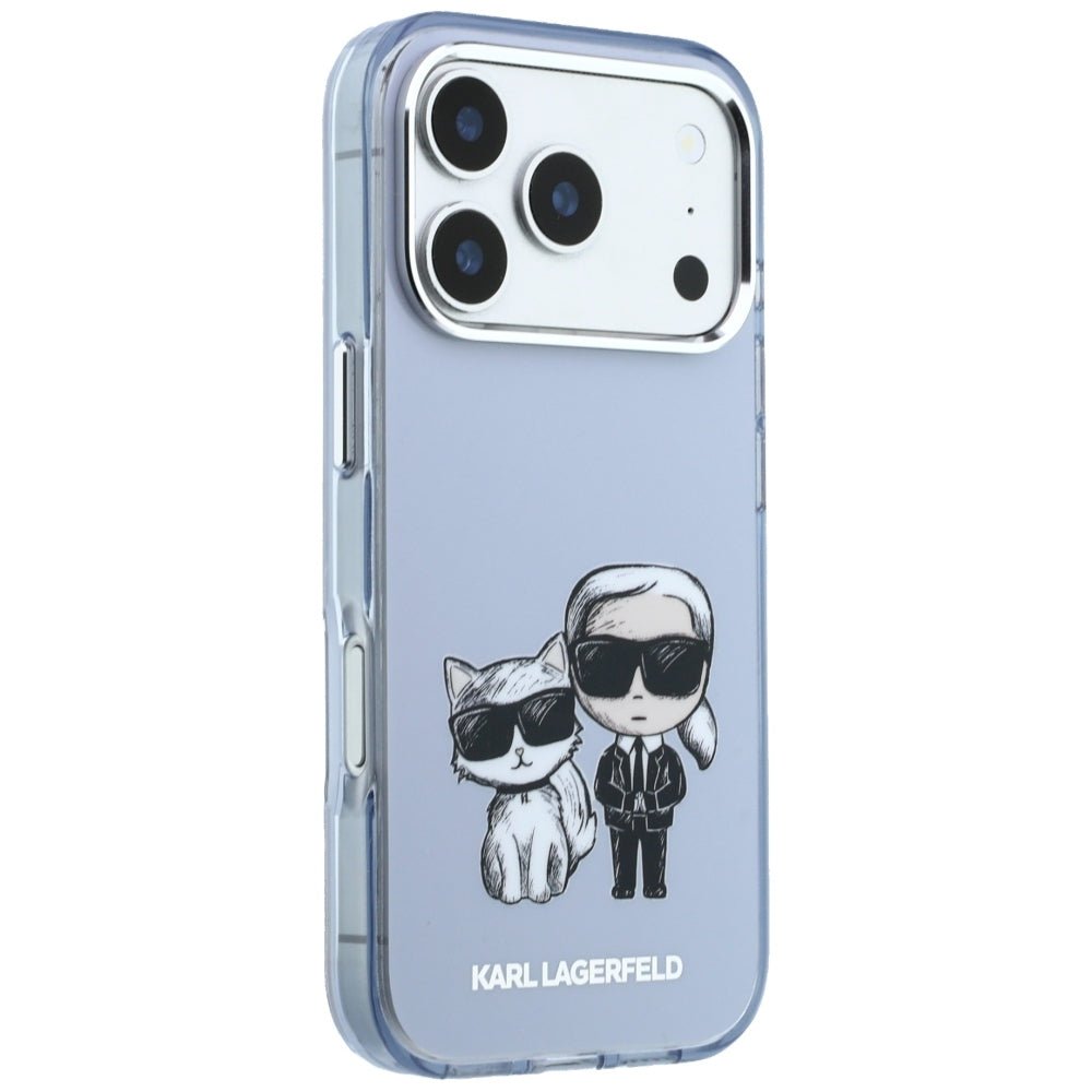 Karl Lagerfeld iPhone 17 Pro / iPhone 18 Pro - Σκληρή Θήκη με Πλαίσιο Σιλικόνης - IML Karl and Choupette Bodies Sketch Print MagSafe - Light Blue