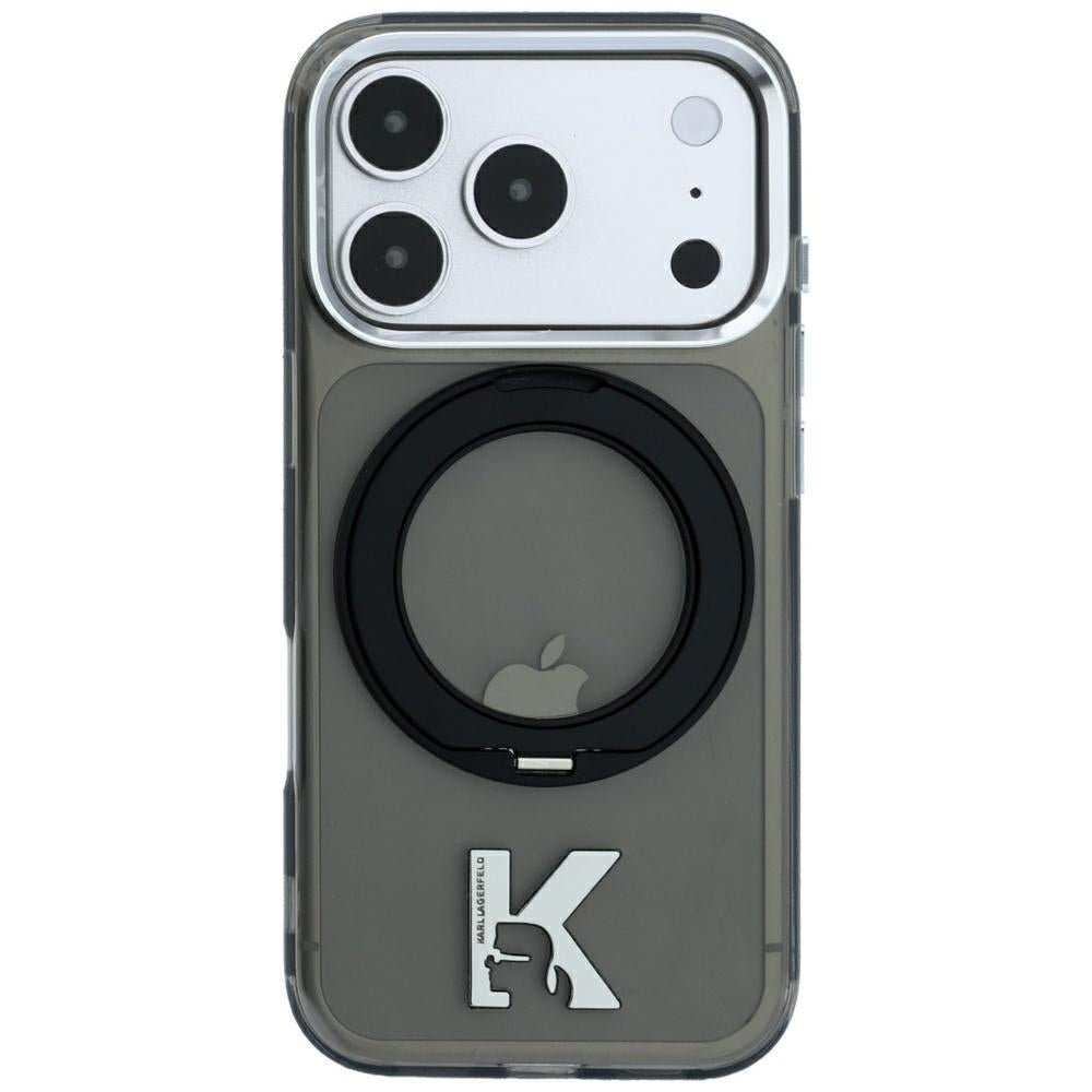 Karl Lagerfeld iPhone 17 Pro / iPhone 18 Pro - Σκληρή Θήκη με Πλαίσιο Σιλικόνης και Δαχτυλίδι Συγκράτησης - IML Ring Stand 360 Kameo Metal MagSafe - Black