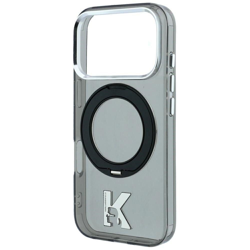 Karl Lagerfeld iPhone 17 Pro / iPhone 18 Pro - Σκληρή Θήκη με Πλαίσιο Σιλικόνης και Δαχτυλίδι Συγκράτησης - IML Ring Stand 360 Kameo Metal MagSafe - Black