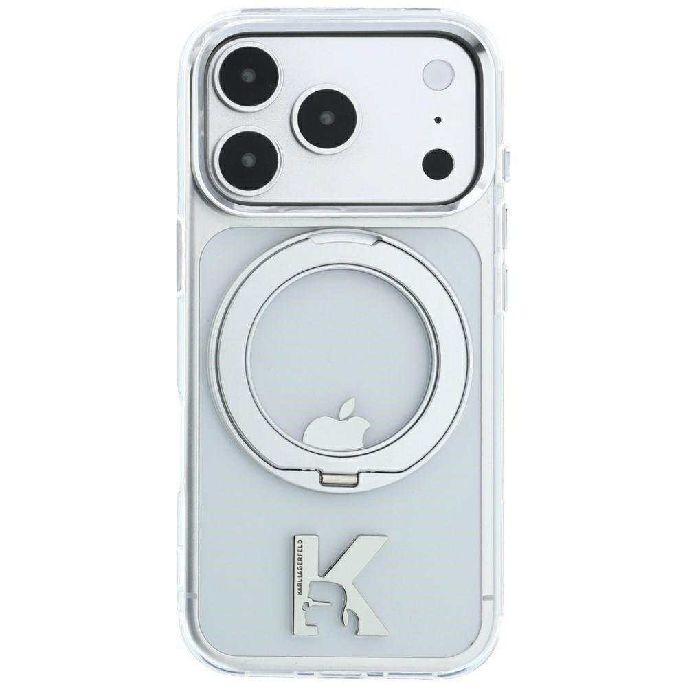 Karl Lagerfeld iPhone 17 Pro / iPhone 18 Pro - Σκληρή Θήκη με Πλαίσιο Σιλικόνης και Δαχτυλίδι Συγκράτησης - IML Ring Stand 360 Kameo Metal MagSafe - Clear