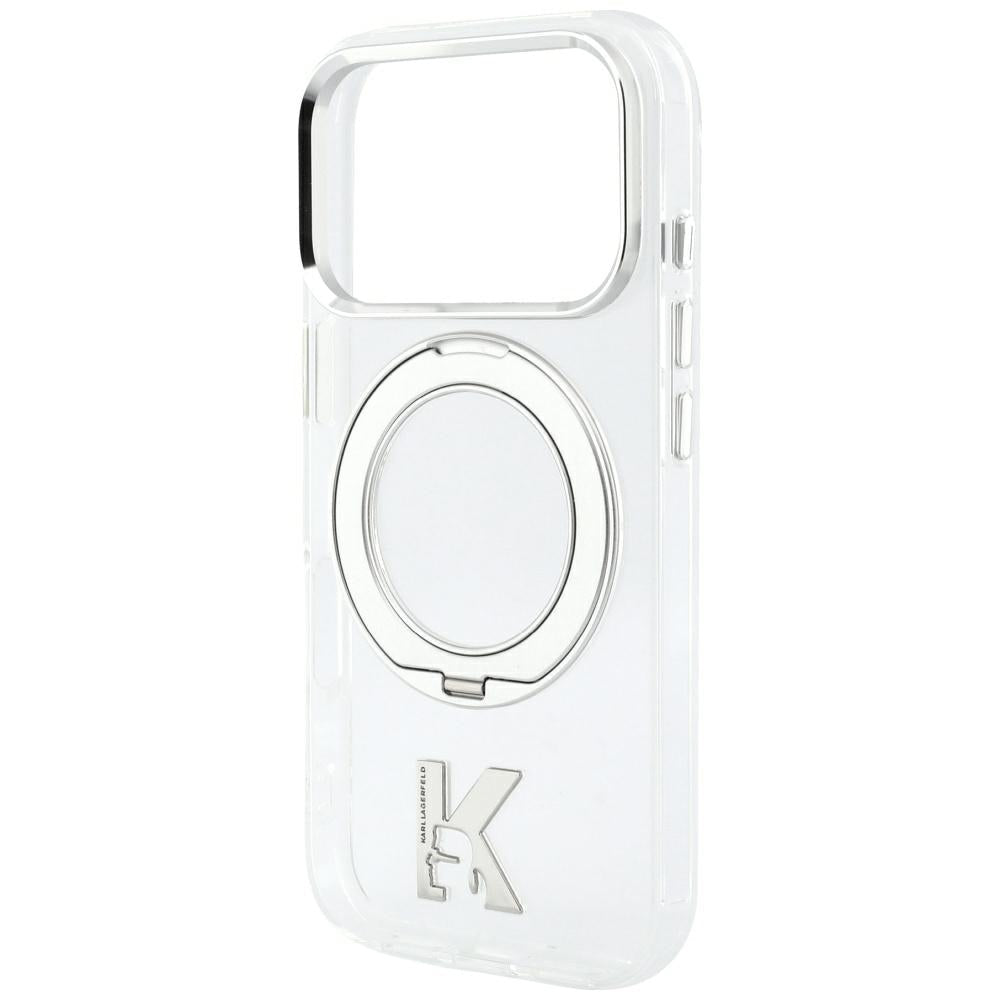 Karl Lagerfeld iPhone 17 Pro / iPhone 18 Pro - Σκληρή Θήκη με Πλαίσιο Σιλικόνης και Δαχτυλίδι Συγκράτησης - IML Ring Stand 360 Kameo Metal MagSafe - Clear